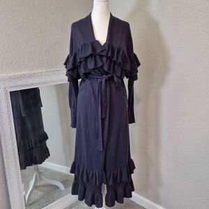 Tularosa Women’s Alexandria Ruffle Cardigan Tie Waist Ribbed Trim Size S